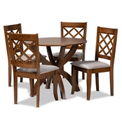 Baxton Studio Beth Modern and Contemporary Grey Fabric Upholstered and Walnut Brown Finished Wood 5-Piece Dining Set